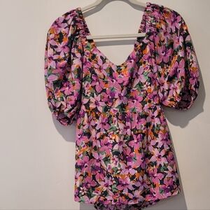 Kori Pink Floral Puff Sleeve Blouse